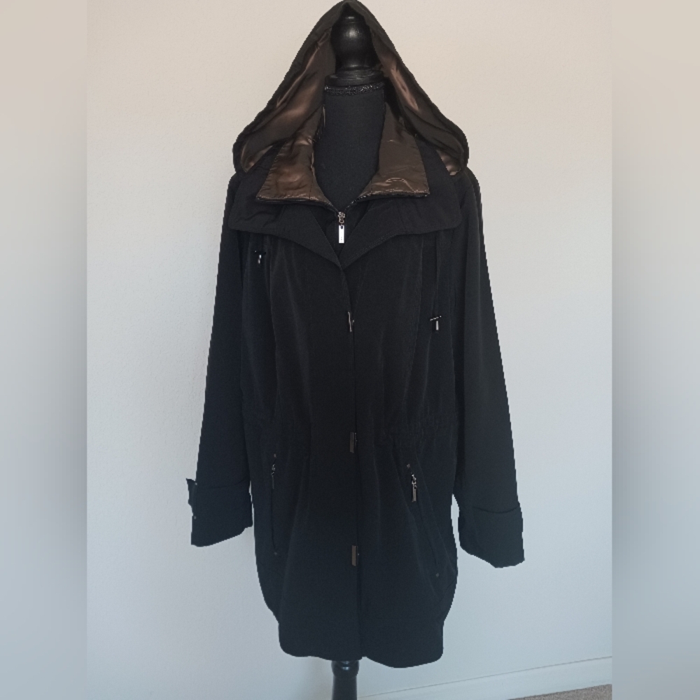 Gallery Woman Black Walking Trenchcoat Jacket Raincoat Size 1X EUC